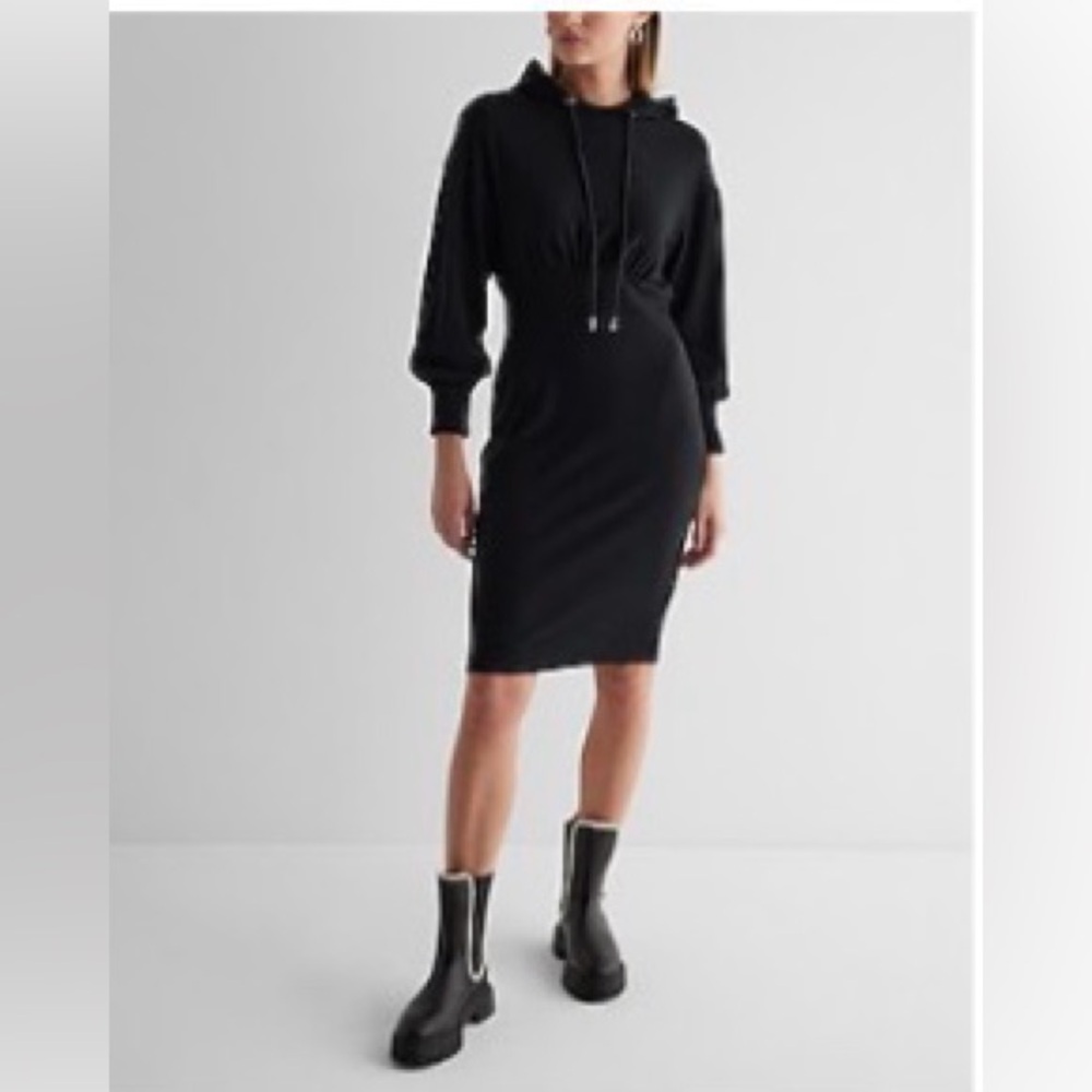 NWT Express Black Midi Hoodie Dress, XL